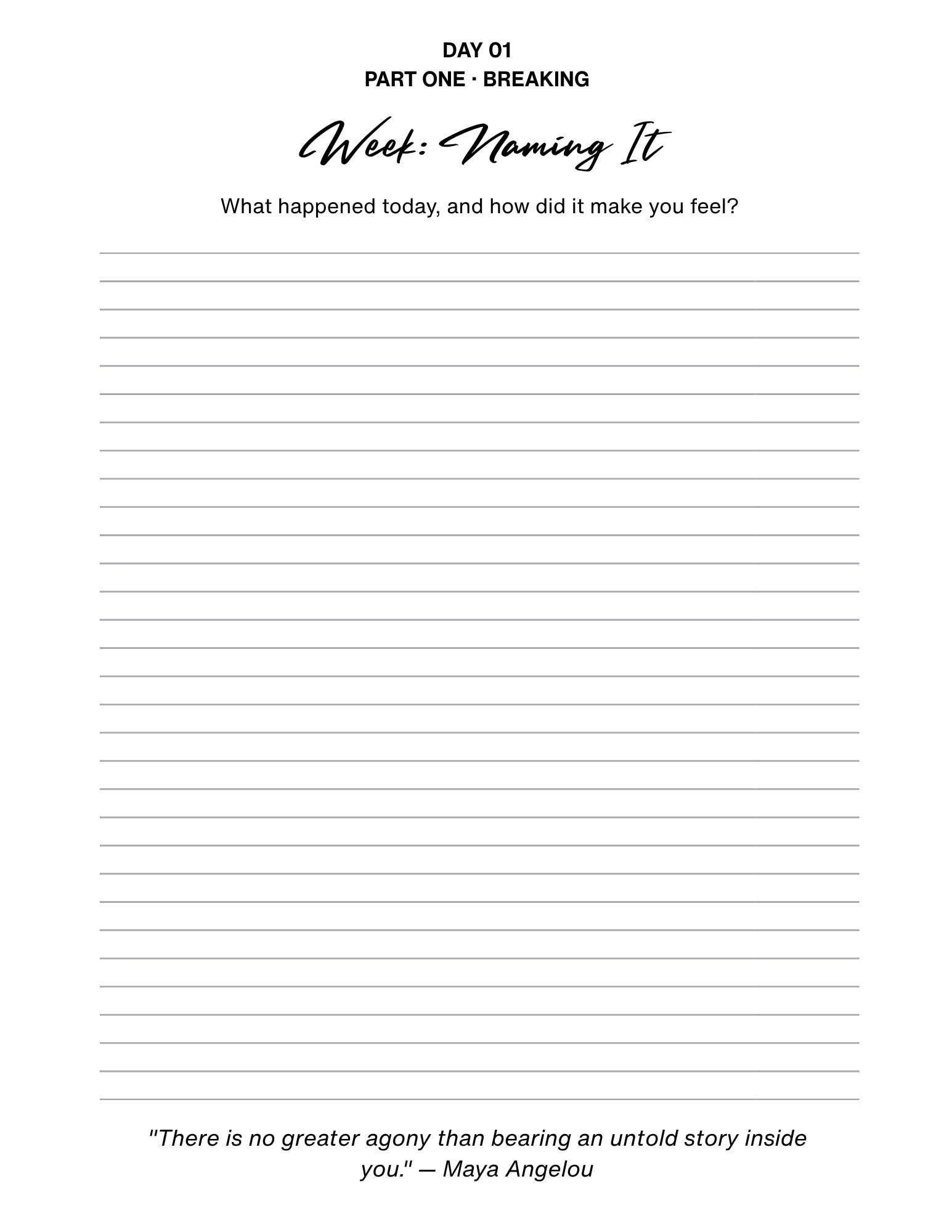 Day 1 journal prompt page